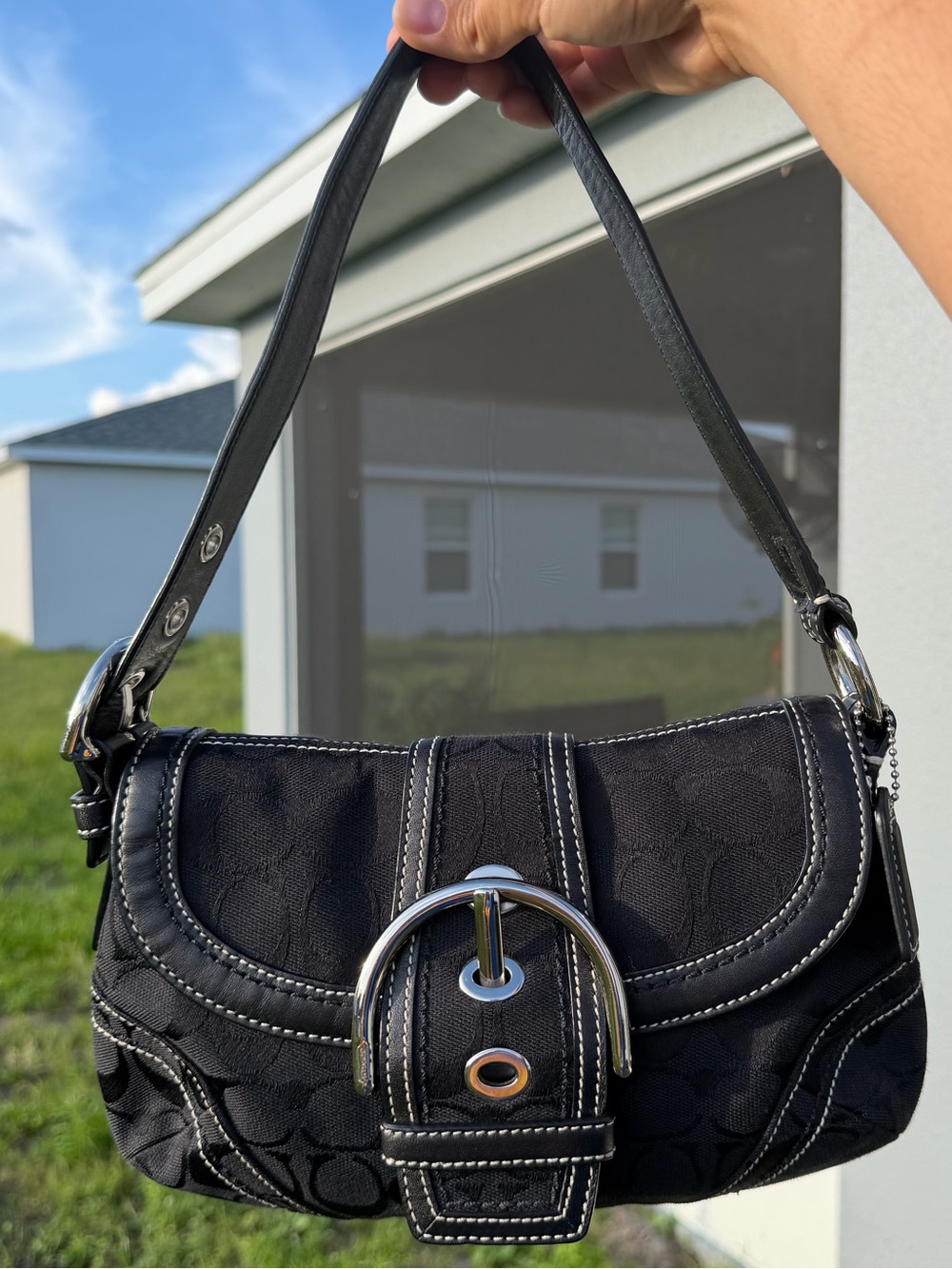 Coach mini soho shoulder bag in black with c’s classic print
